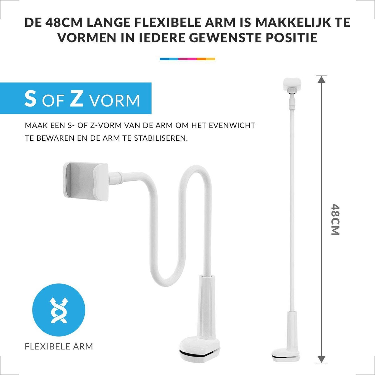 YONO Tablet Houder Flexibel - Smartphone Standaard Universeel - Statief geschikt voor Bureau Tafel en Bed - iPad - Telefoon - GSM - Wit