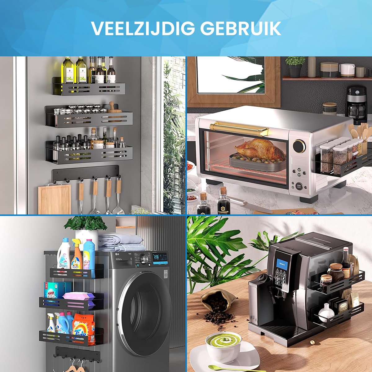 YONO Magnetisch Keukenrek Hangend - Kruidenrek Ophangbaar - Organizer Keuken Rek - 30cm - Zwart