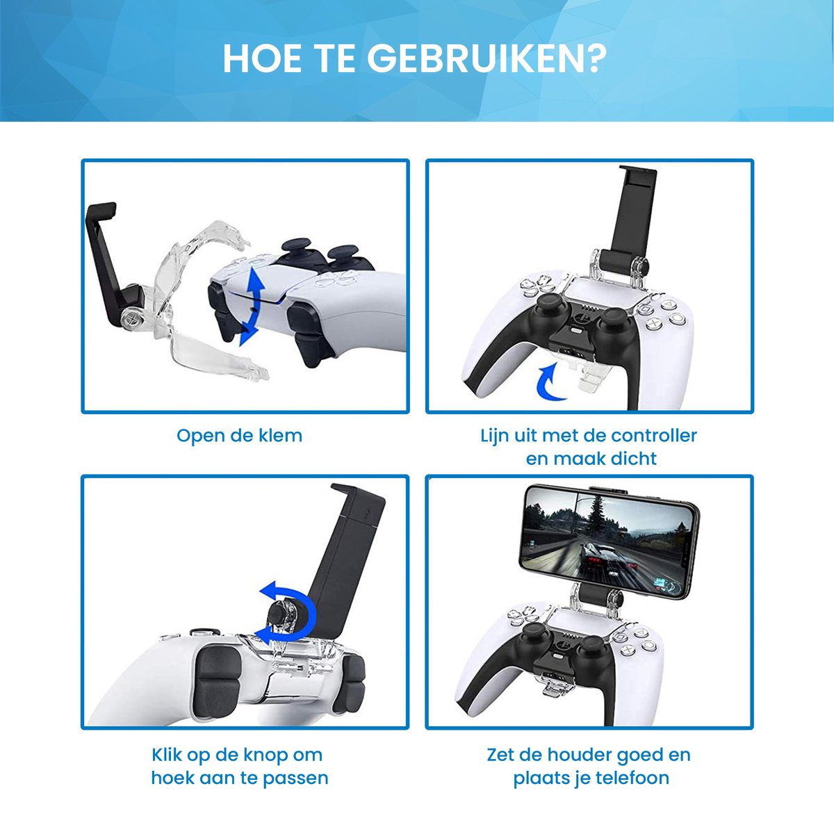 Telefoonhouder geschikt voor PS5 Controller – Smartphone Klem Universeel geschikt voor Playstation 5 – Transparant