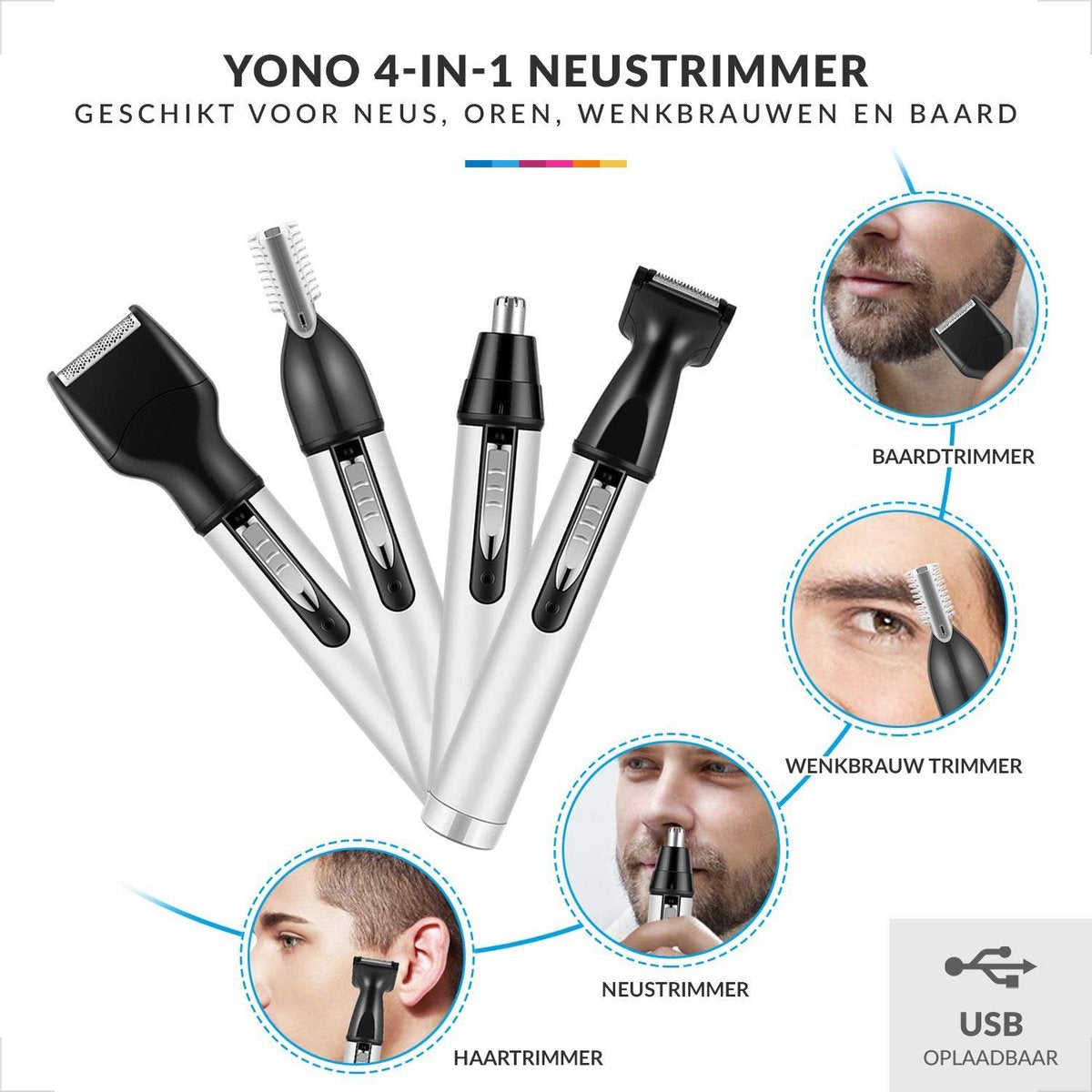 YONO Neustrimmer Multifunctioneel 4 in 1 - Wenkbrauw Trimmer - Oortrimmer - Oplaadbaar - Mannen en Vrouwen