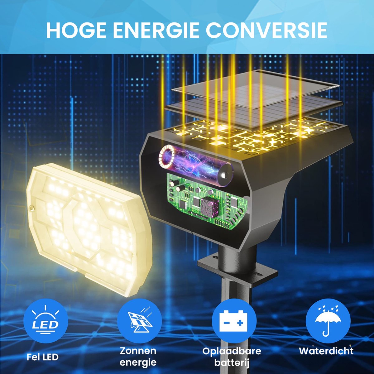 YONO Solar Tuinspot voor Buiten - Tuinverlichting op Zonne Energie - Prikspot - Warm Wit - 1 Stuk