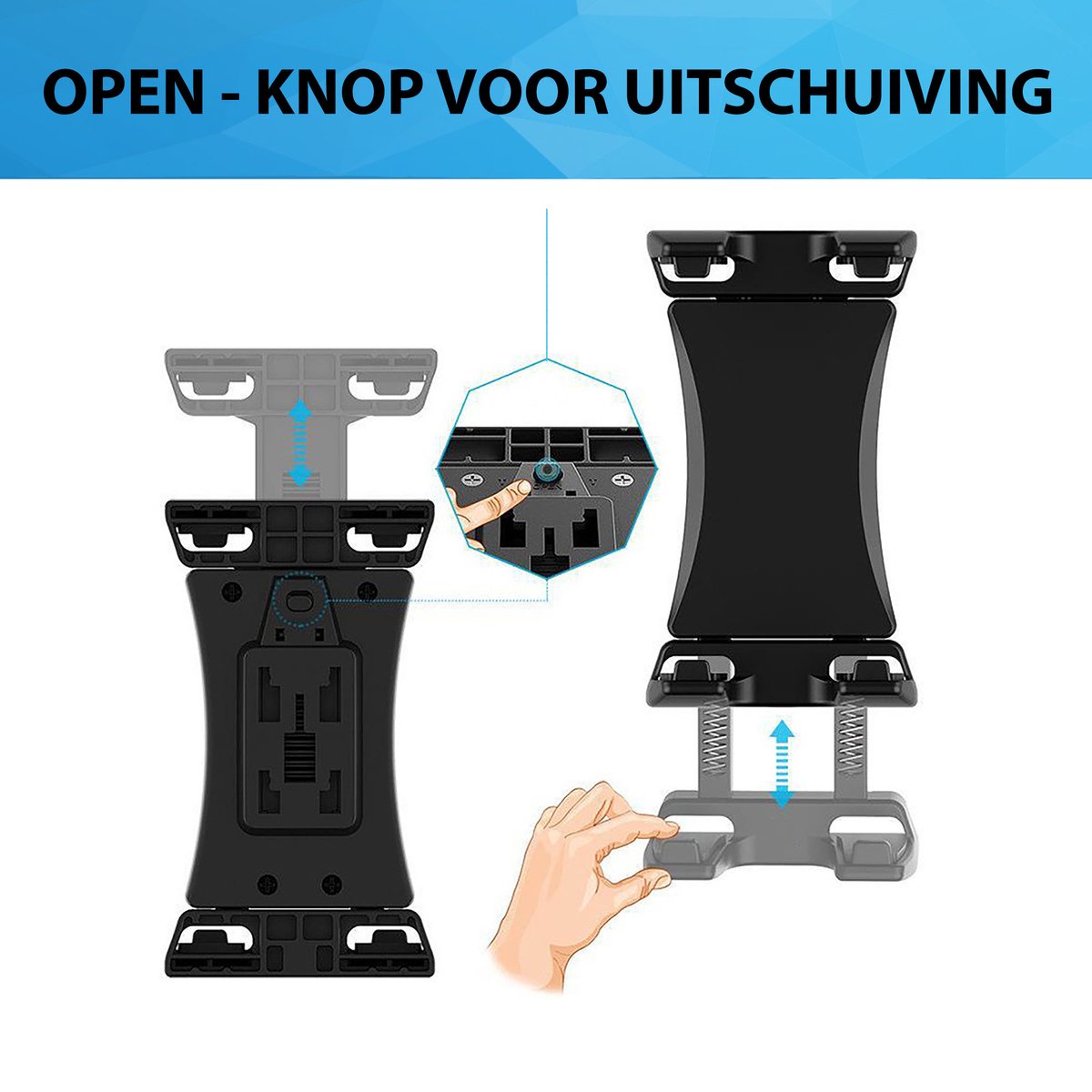 YONO Tablet Houder met Klem - 360 Graden Draaibaar - Geschikt voor Kinderwagen / Spinning Fiets / Fitnessapparatuur voor Binnen - Zwart