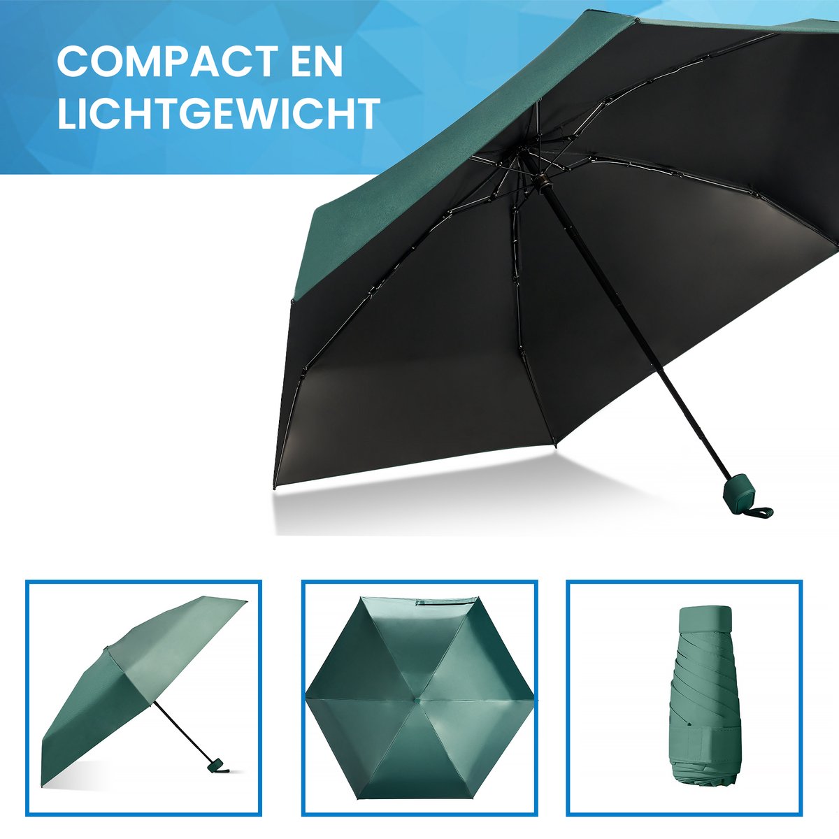 YONO Mini Paraplu Opvouwbaar - Kleine Zak Regenscherm - Zonneparaplu UV Bescherming - Donkergroen