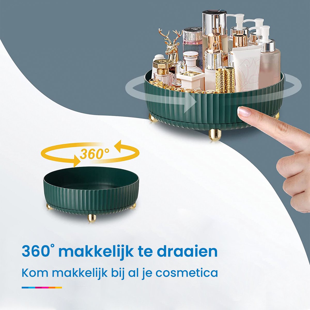 YONO Make Up Organizer Draaitafel - Opbergdoos voor Skincare / Parfum / Cosmetica / Lippenstift / Beauty - 360° Draaibaar Houder - Opbergsysteem - Groen