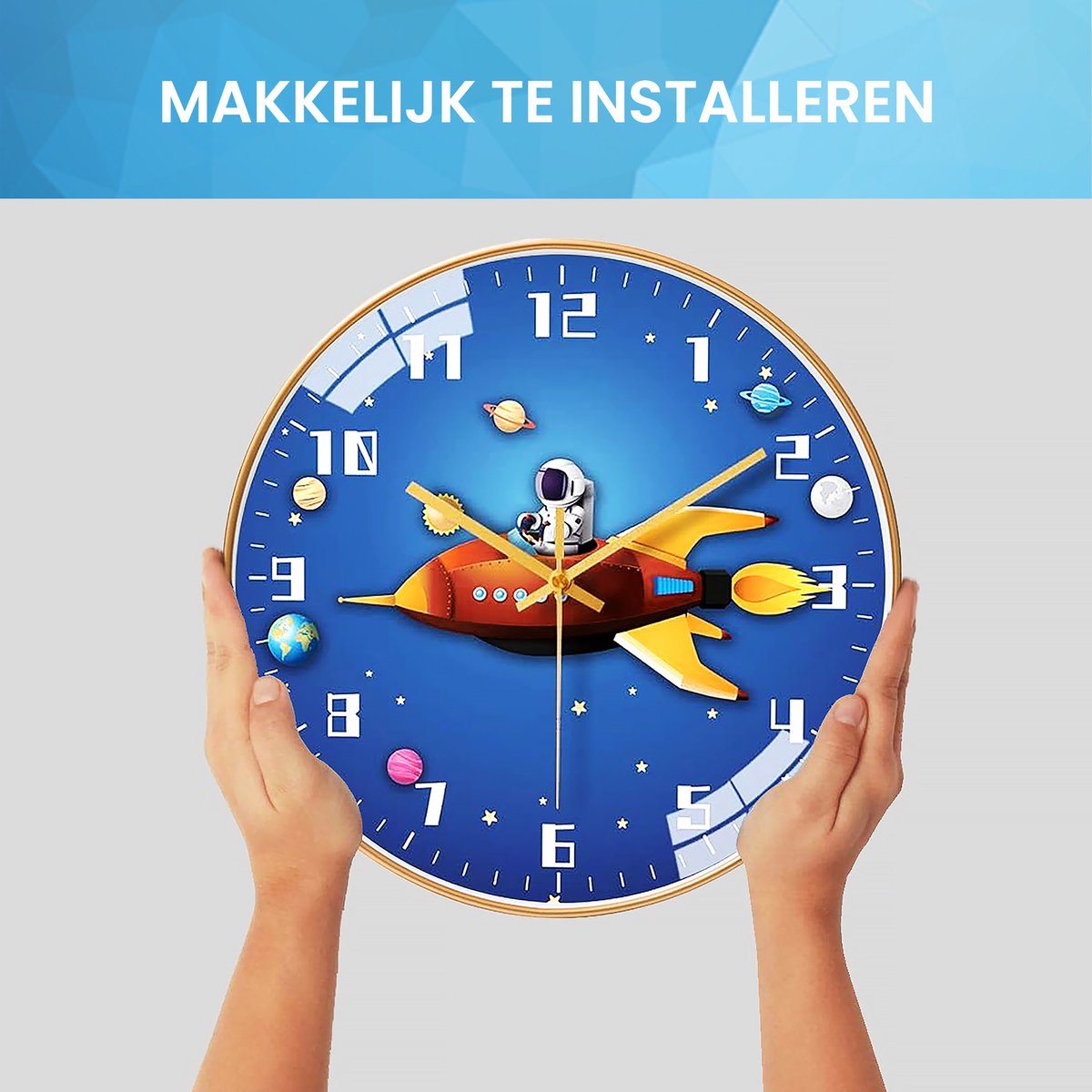 YONO Wandklok voor Kinderen - Stille Klok - 30,5 cm - Raket