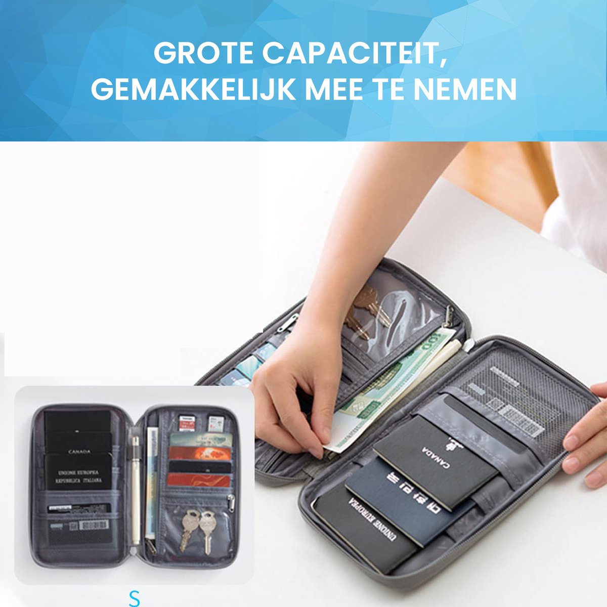 YONO Reis Portemonnee met Paspoort Houder - Documenten Organizer Hoesje - Kaarthouder Pasjes Tasje - Grijs