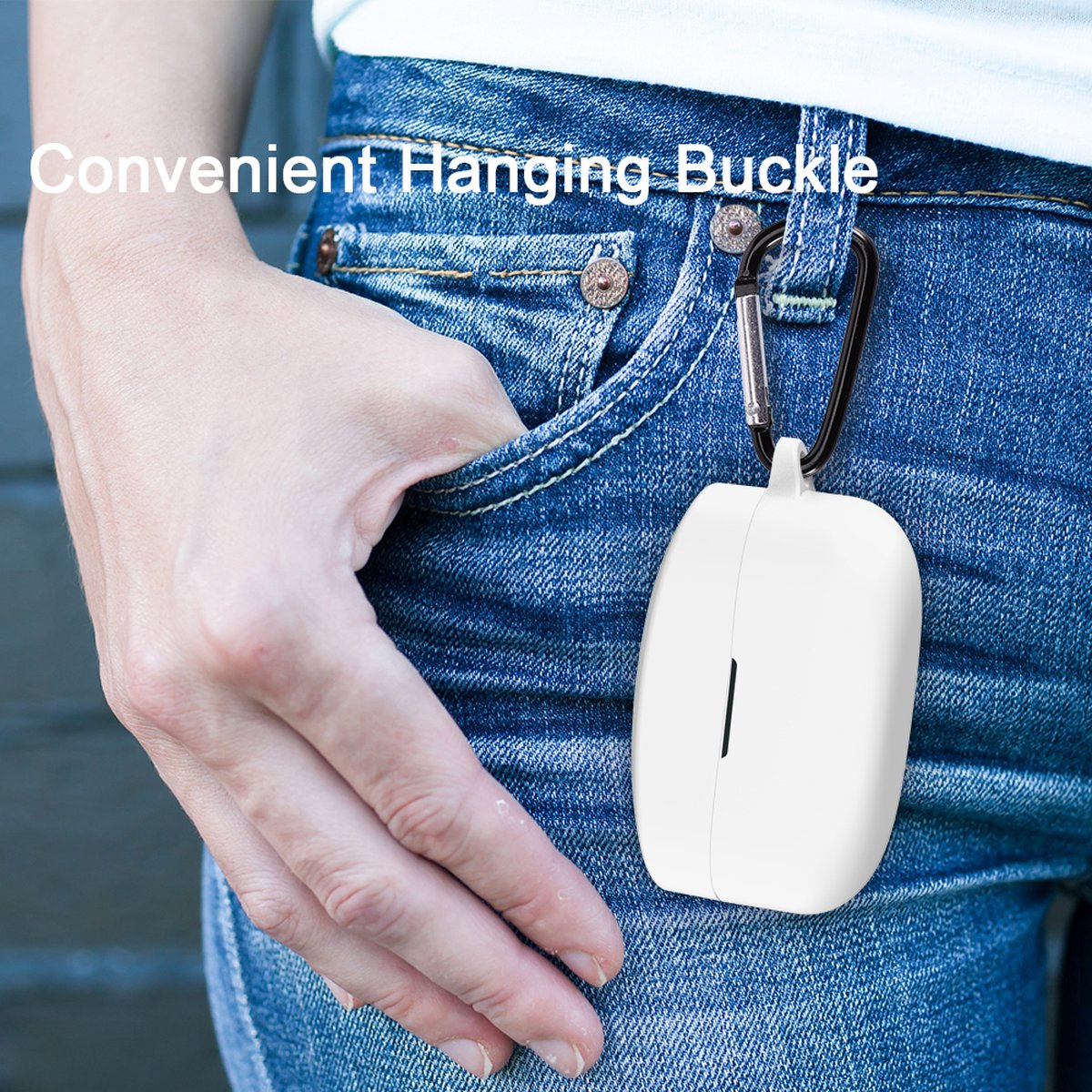 YONO Hoesje geschikt voor Sony WF-1000XM4 - Siliconen Case met Clip - Wit