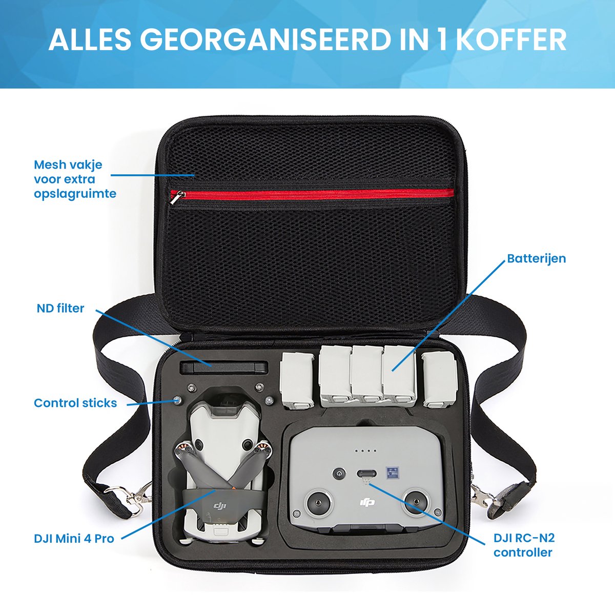 YONO Koffer geschikt voor DJI Mini 4 Pro - Hard Case - Opberghoes - Tas voor Drone en Accessoires - Zwart