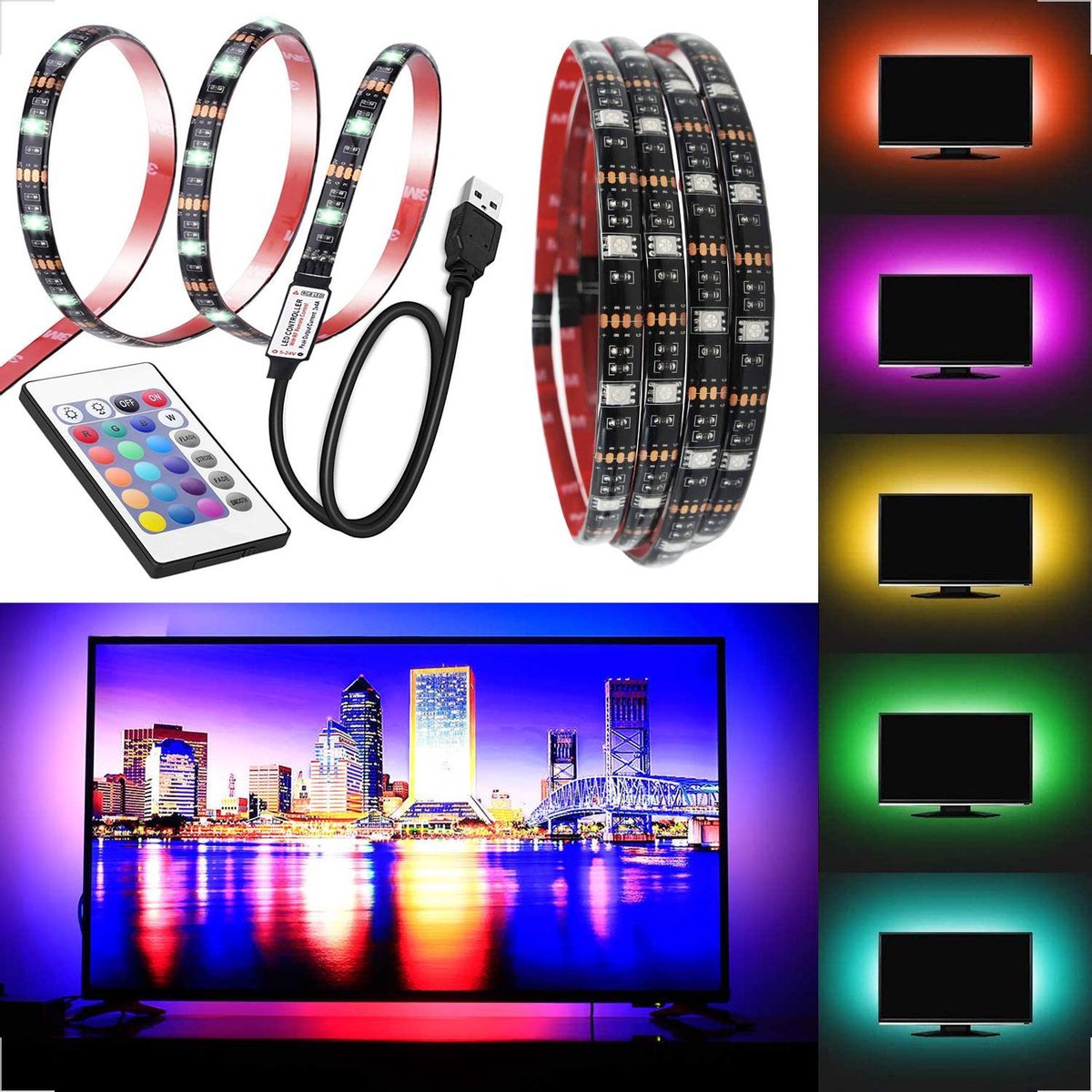 YONO LED Strip - RGB - 1 Meter Incl Afstandsbediening - USB aansluiting