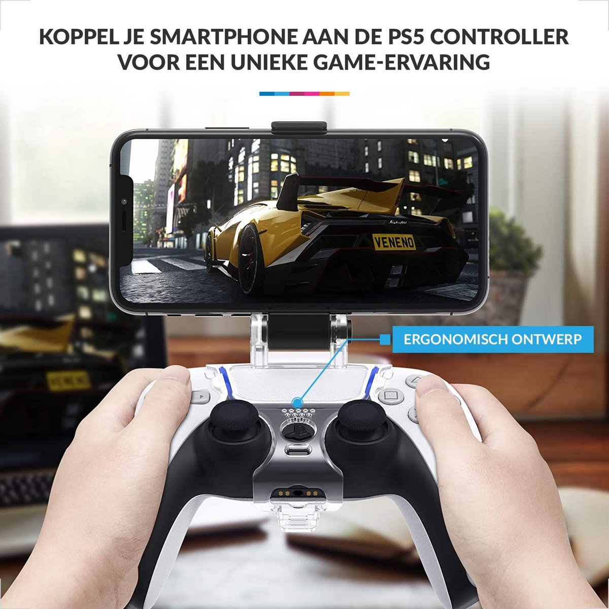 Telefoonhouder geschikt voor PS5 Controller – Smartphone Klem Universeel geschikt voor Playstation 5 – Transparant