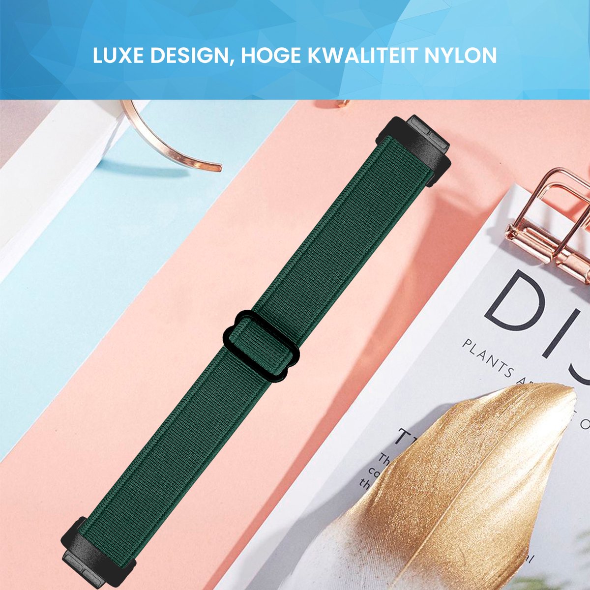 YONO Nylon Stretch Bandje geschikt voor Fitbit Inspire 3 - Donkergroen