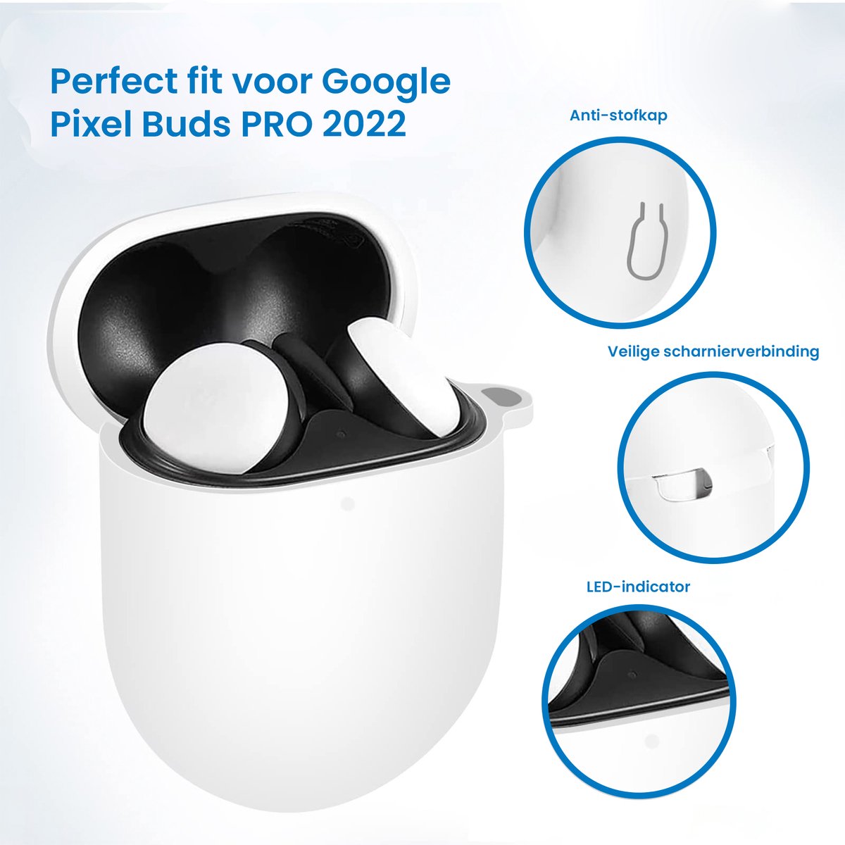 YONO Hoesje geschikt voor Google Pixel Buds Pro (2022) - Siliconen Draadloze Oordopjes Case met Clip – Wit