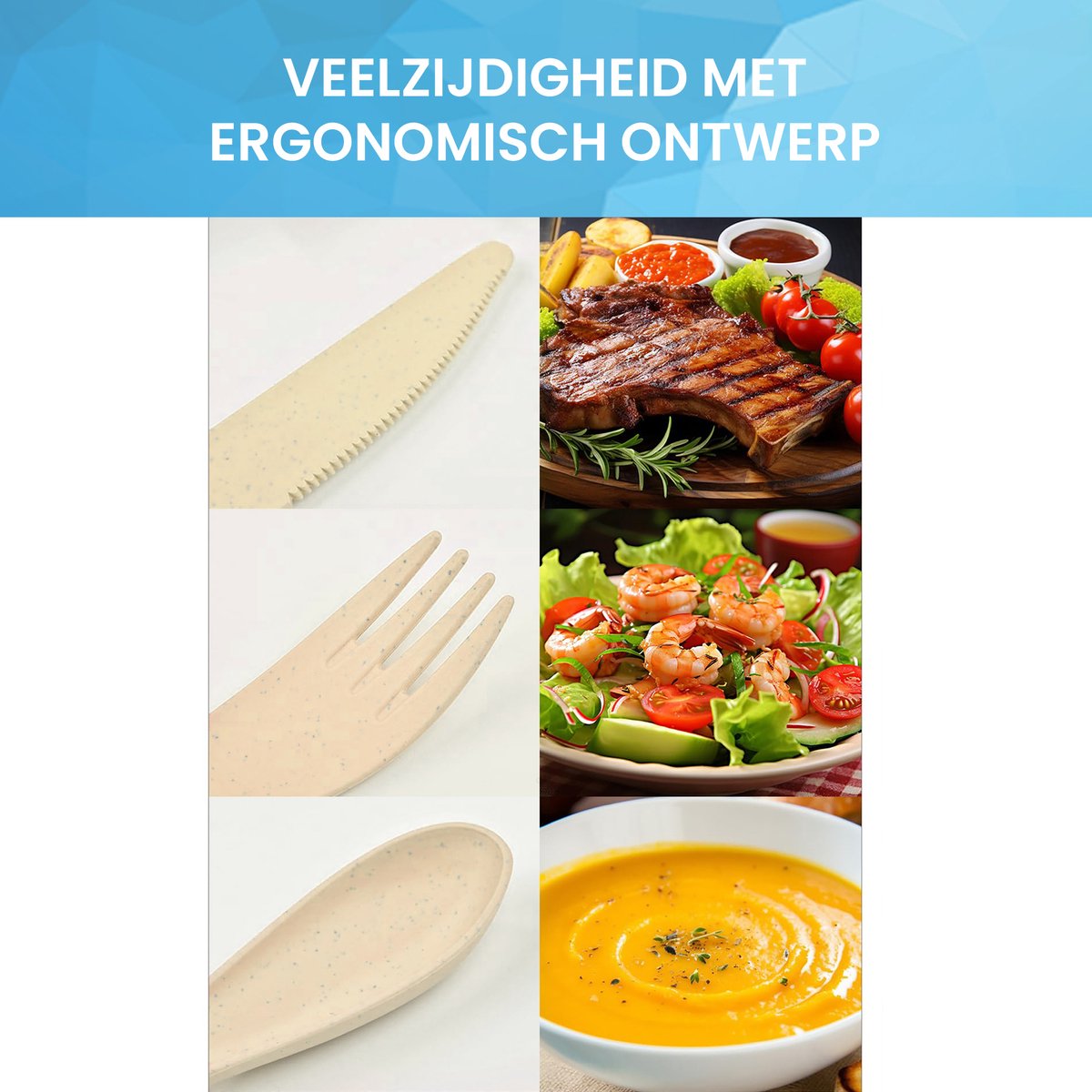 YONO Camping Bestek Set - Outdoor Eetgerei Meeneem Set - Reis Lepel, Vork en Mes - Beige