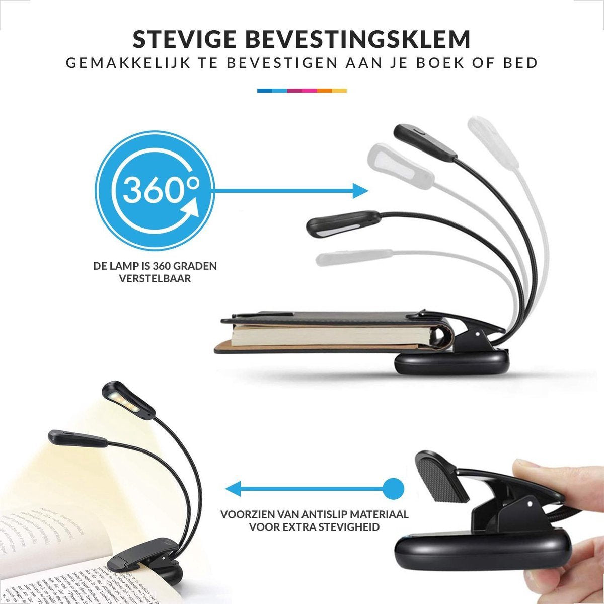 YONO Leeslampje voor Boek - Leeslamp Slaapkamer met Dimfunctie – Klemlamp – Bedlamp – Zwart