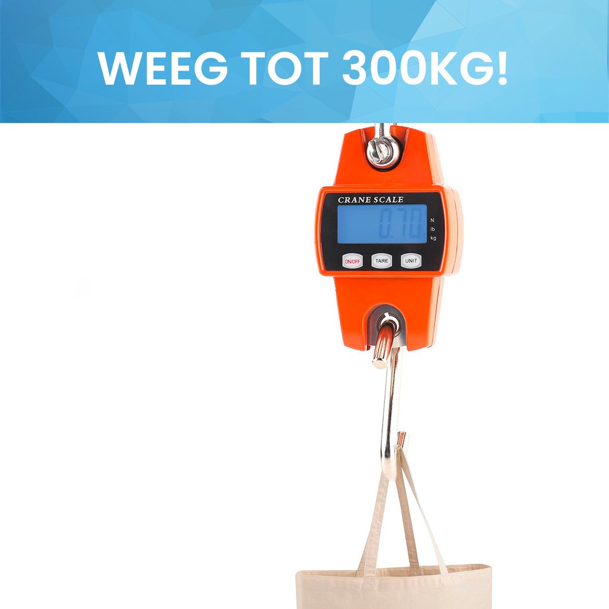 YONO Digitale Weeghaak - Kraanweegschaal 300 kg / 100 g - RVS Hang Weegschaal - Oranje
