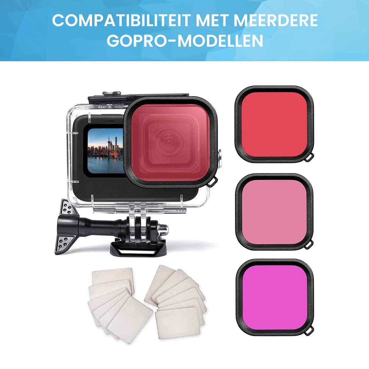 YONO Duik Accessoires Set geschikt voor GoPro Hero 12/11/10/9 - Behuizing Case Waterdicht / Filters / Anti Fog Inserts - 7in1