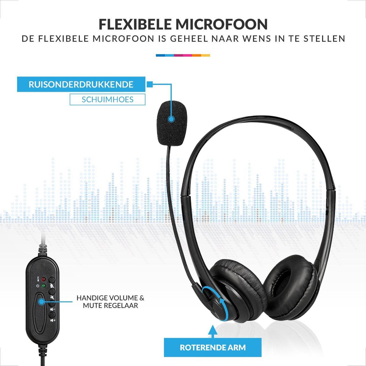 YONO Headset met Microfoon - Koptelefoon met Draad - USB Plug en Play - voor Laptop / Telefoon / PC / Kantoor - Zwart