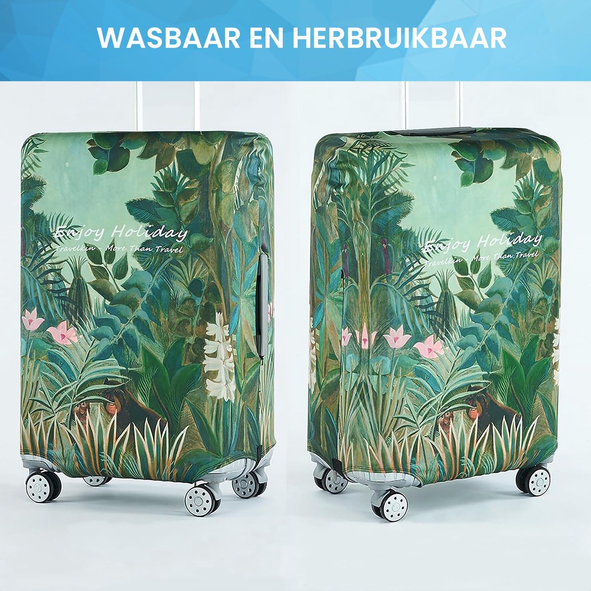 YONO Kofferhoes Elastisch - Wasbare Koffer Beschermhoes - L - Tropical Green