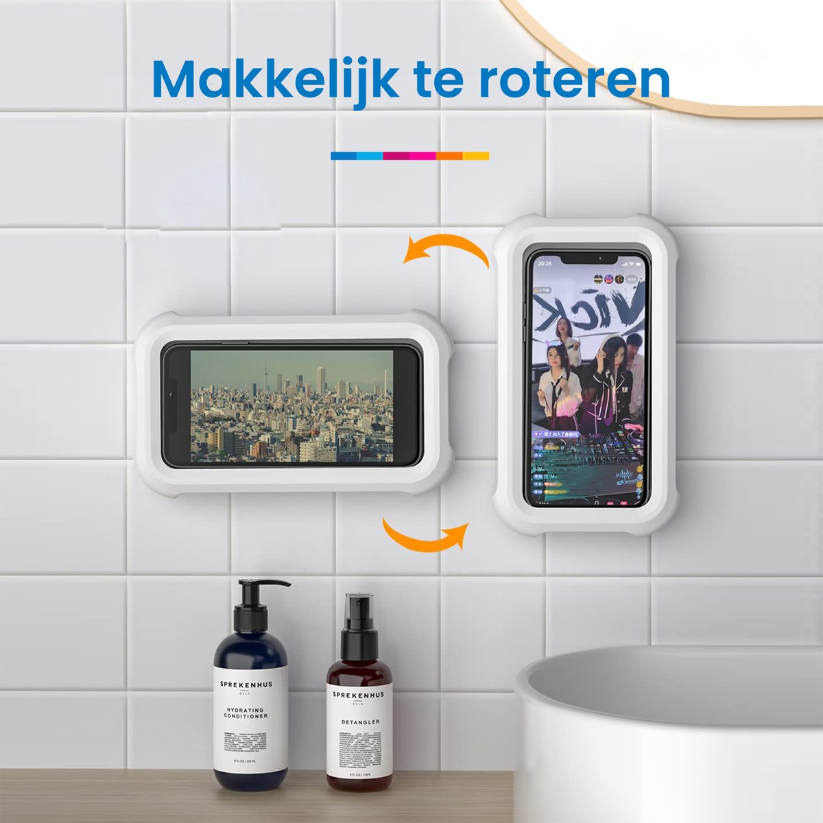 YONO Waterdichte Telefoonhouder Badkamer - Geschikt voor Douche en Bad - Waterproof Smartphone Houder - 360 Graden Roteerbaar - Wit