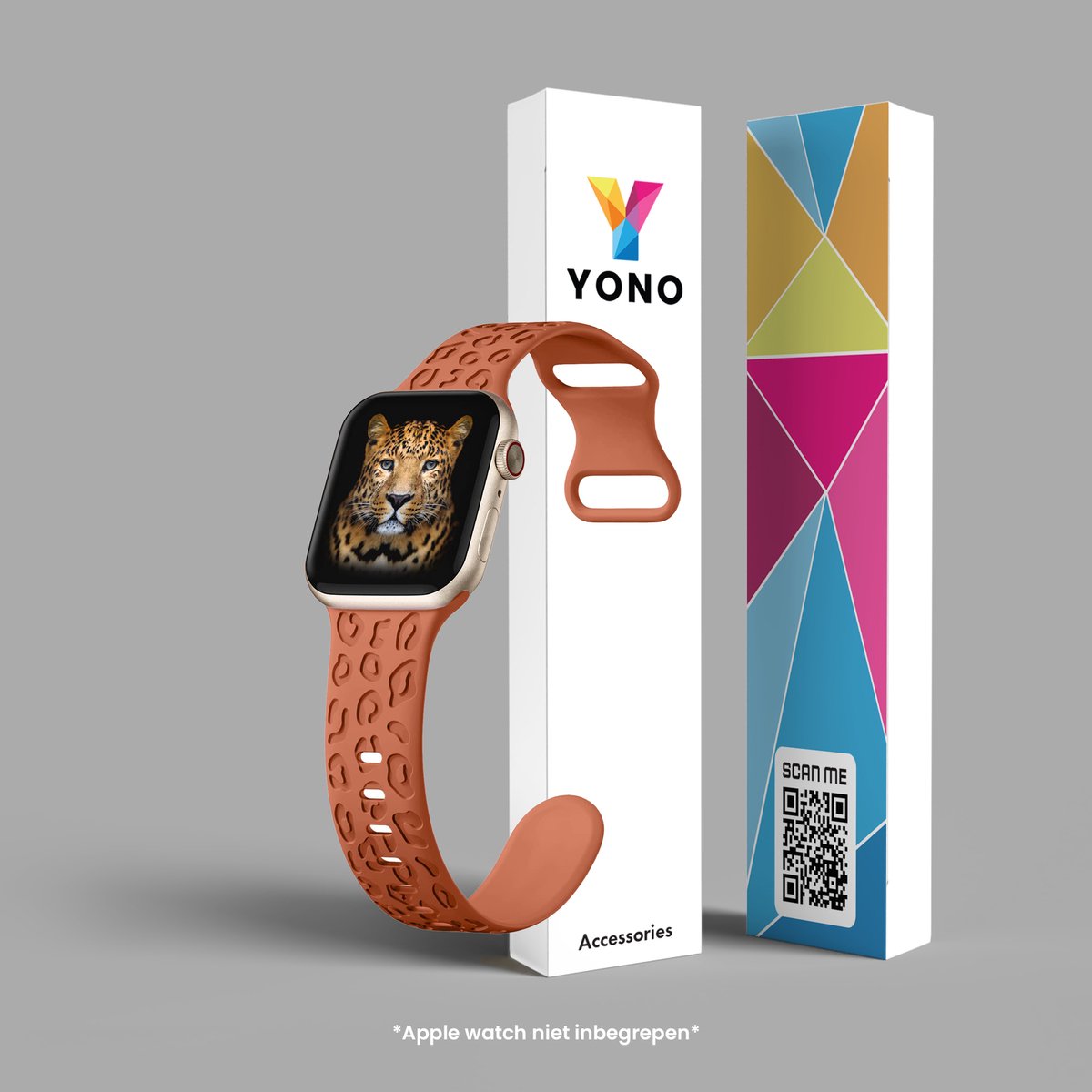 YONO Leopard Bandje geschikt voor Apple Watch - 45/44/42 mm - Siliconen Armband - Koraal