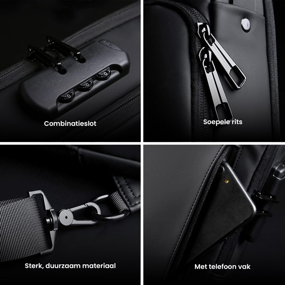 YONO Crossbody Tas - Sling Bag - Waterafstotende Schoudertas - Anti Diefstal Rugzak - Heren en Dames - Zwart