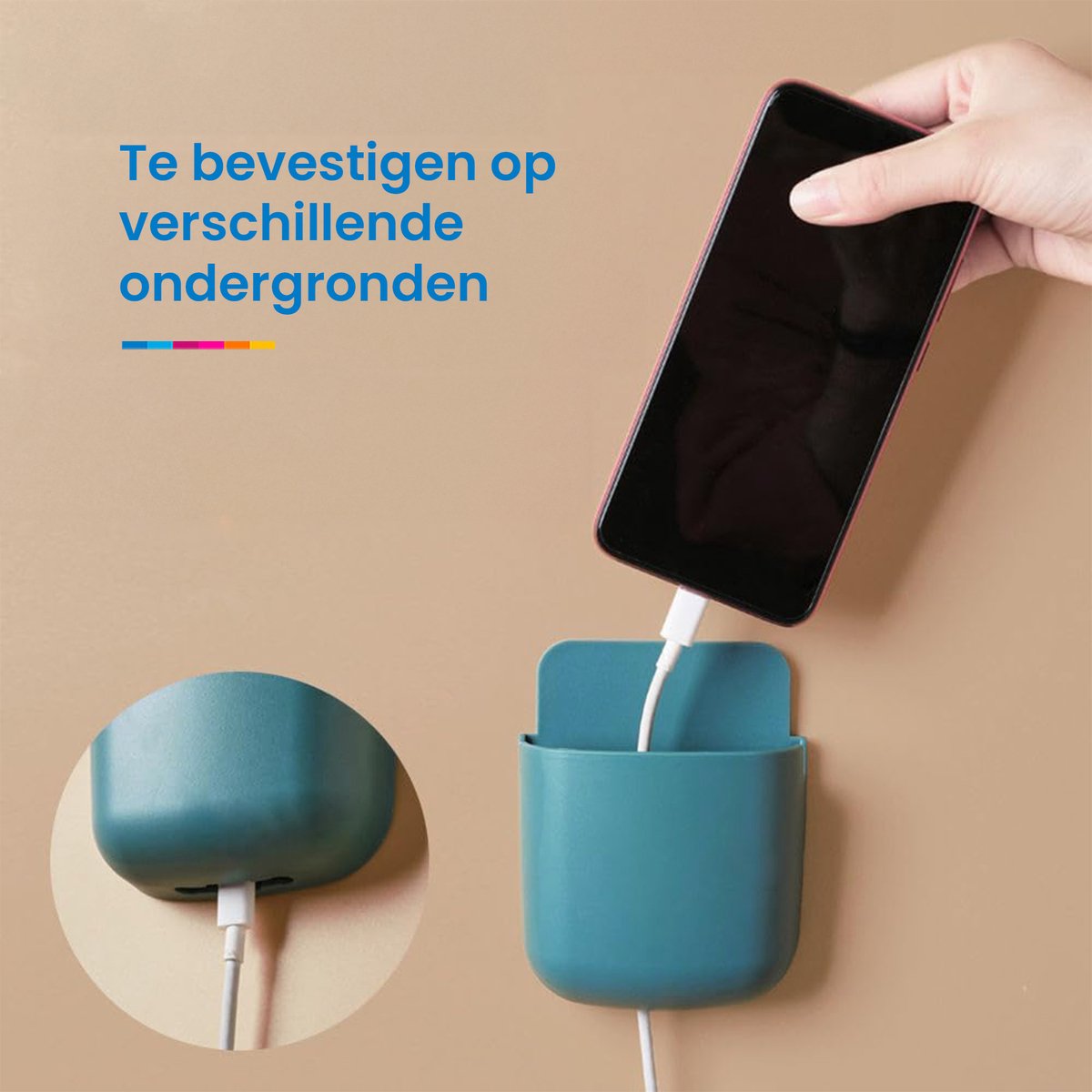 YONO Muur Houder met Plakstrip geschikt voor Afstandsbediening en Telefoon - Donkerblauw