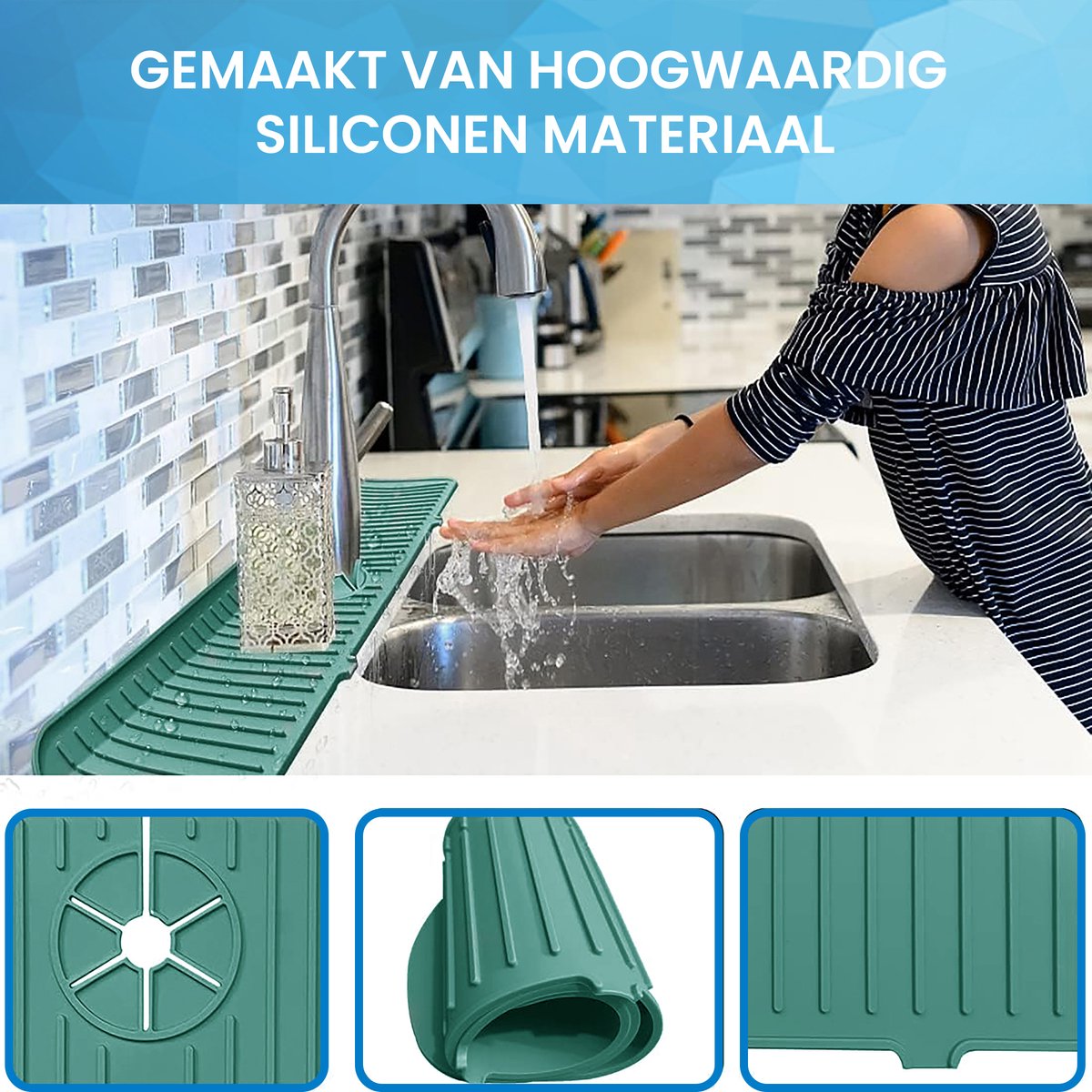 YONO Siliconen Kraanmat - Afdruipmat Organizer - Aanrechtmat voor Kraan - 45 x 15cm - Leisteen