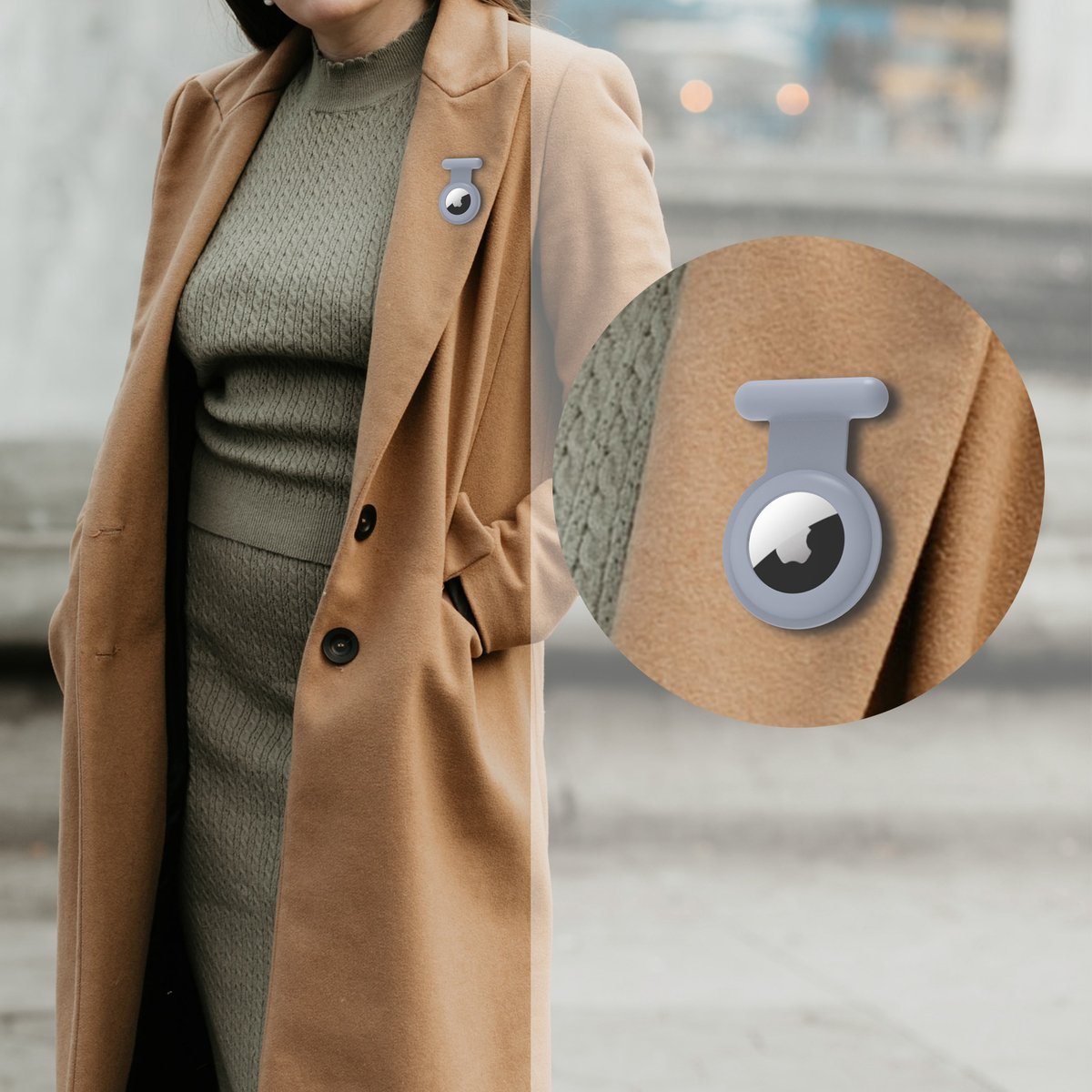 YONO Pin Case geschikt voor Apple AirTag - Hoesje Kind voor Binnenkant Kleding - GPS Tracker Kinderen - Speld Hanger - Siliconen Houder - Grijs