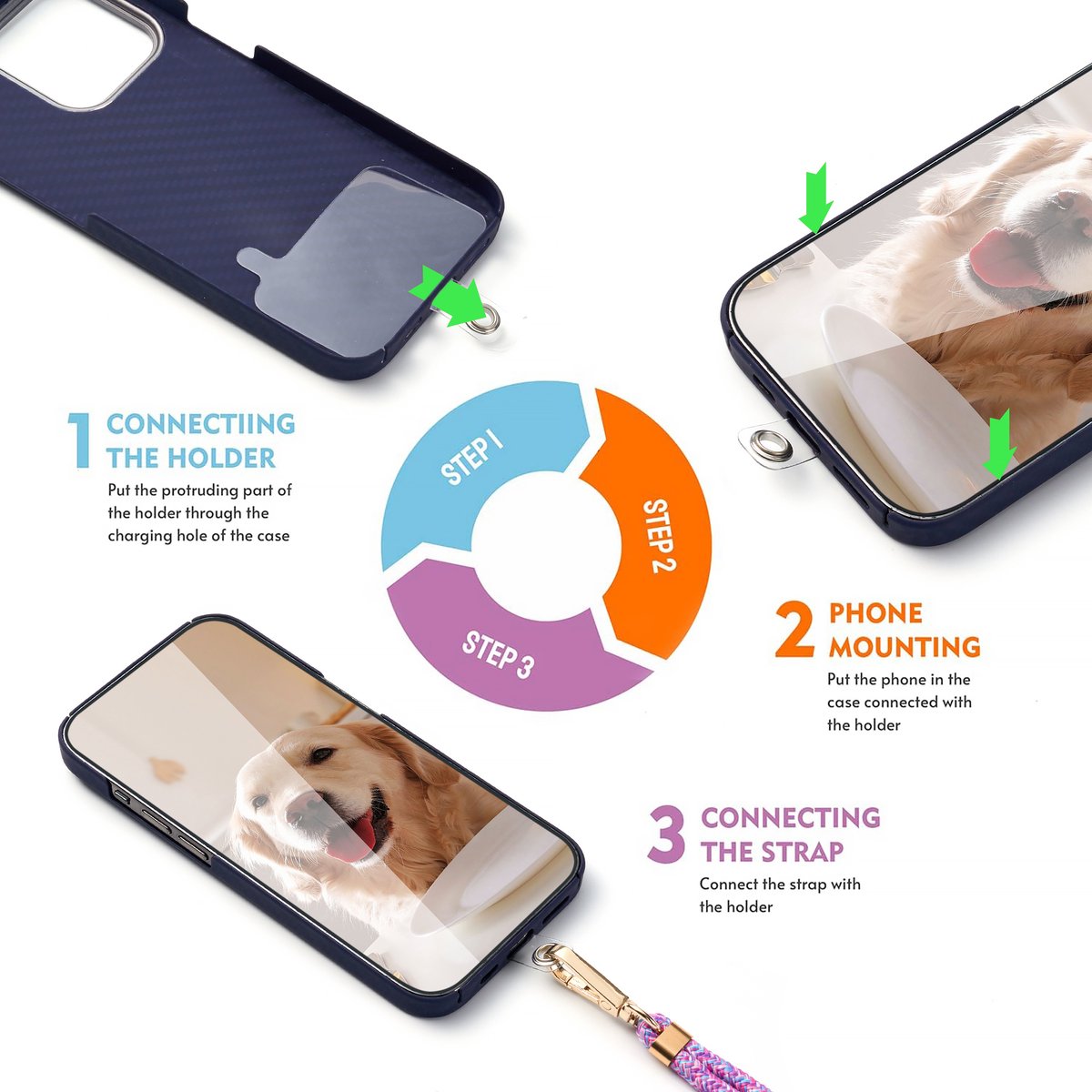 YONO Telefoonkoord Universeel - Nylon Telefoon Ketting Verstelbaar - Irispaars