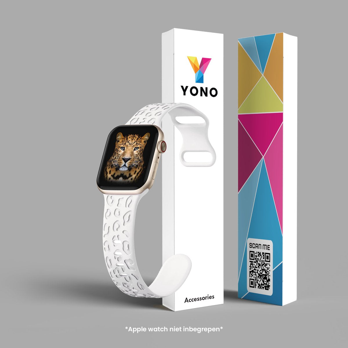 YONO Leopard Bandje geschikt voor Apple Watch - 45/44/42 mm - Siliconen Armband - Wit