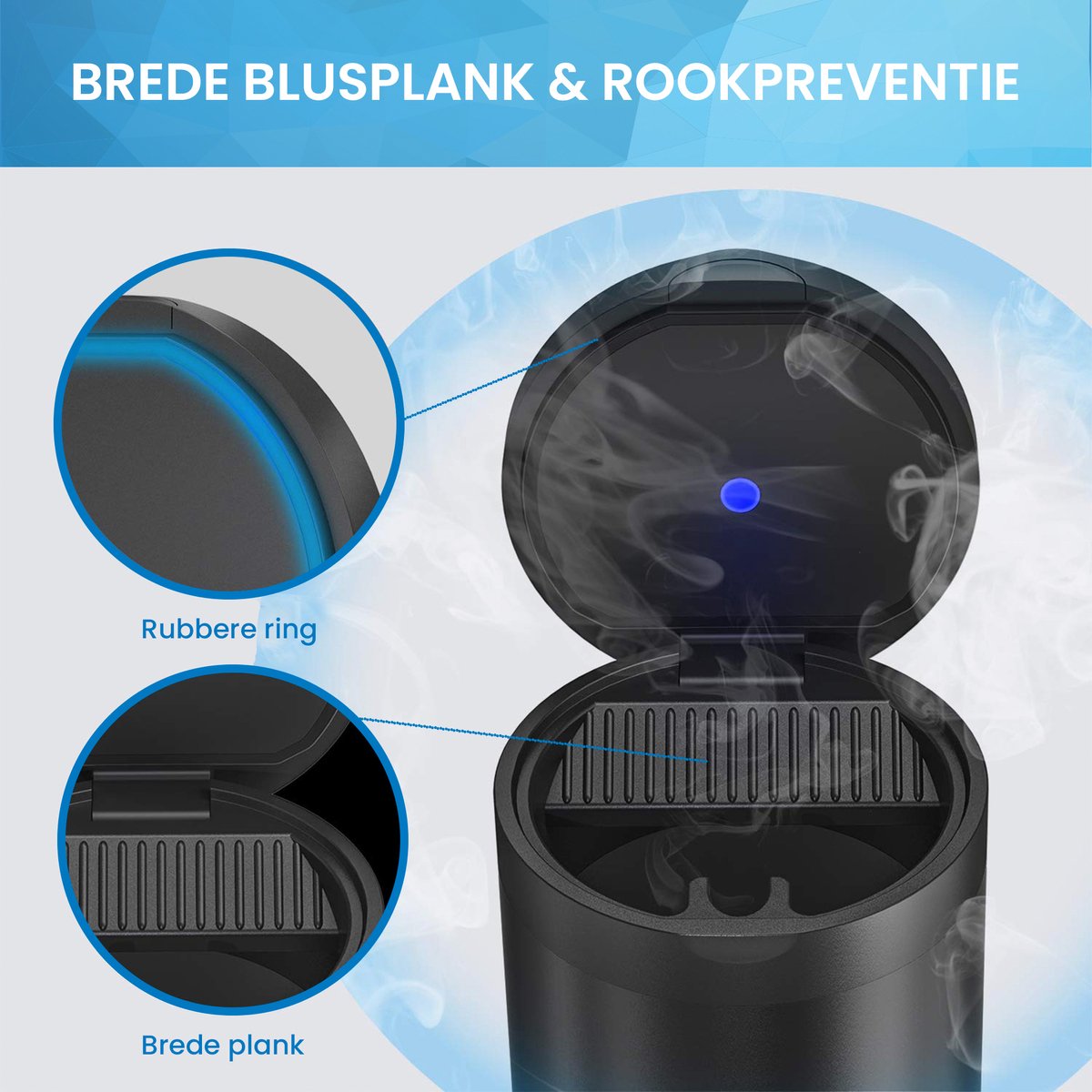 YONO Auto Asbak met LED Verlichting - Asbak met Deksel geschikt voor Bekerhouder - Zwart