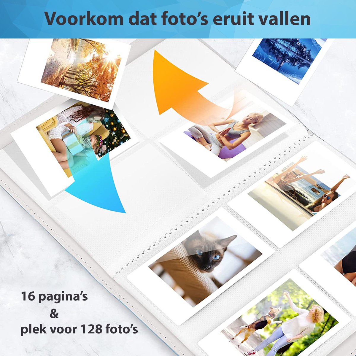YONO Fotoalbum 128 voor Instant Camera Fotopapier - Fotoboek Geschikt voor Fujifilm Instax Mini 12 / 11 / 9 / 8 / 7s / 25 / 90 / Link / SP-2 / Liplay - Film Polaroid - Kodak en Meer - Blauw
