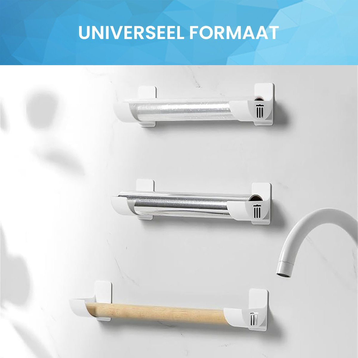 YONO Rollenhouder Zelfklevend - Folie Dispenser - Houder voor Aluminiumfolie en Huishoudfolie - Set van 2 - Wit