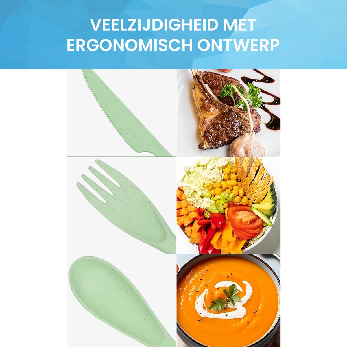 YONO Camping Bestek Set - Outdoor Eetgerei Meeneem Set - Reis Lepel, Vork en Mes - Lichtgroen