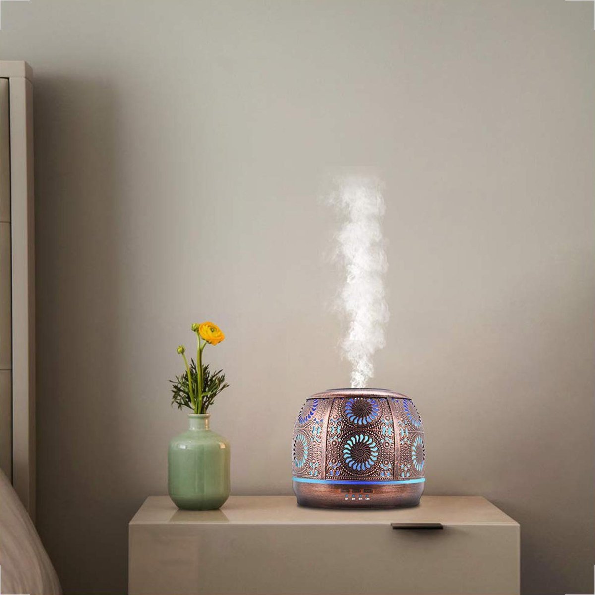YONO Aroma Diffuser met LED verlichting - Verstuiver voor Etherische Olie - Geurverspreider - Vernevelaar - Brons Metaal - 500ML