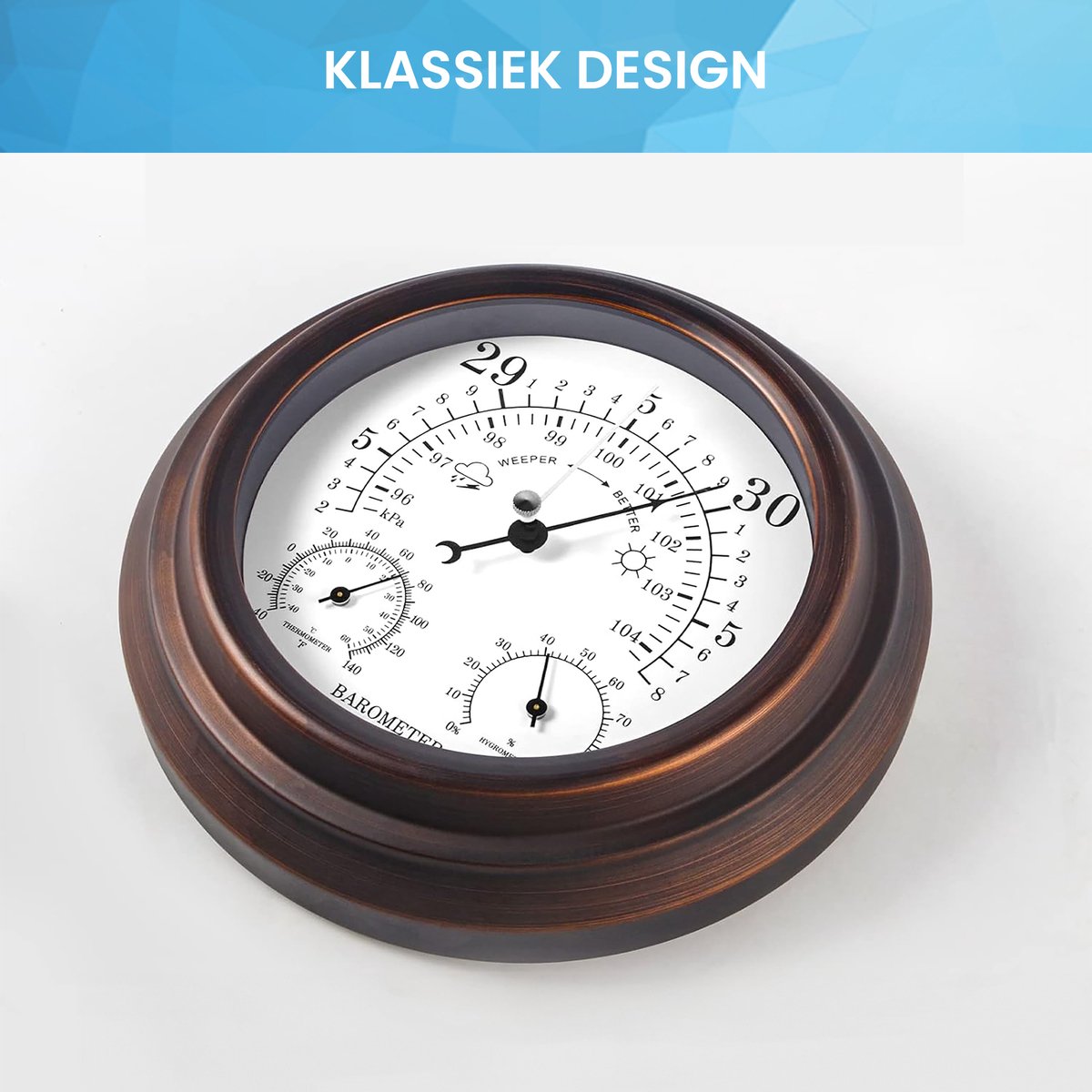 YONO Barometer voor Binnen - Klassiek Weerstation met Hygrometer en Thermometer - Houtlook