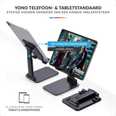 YONO Telefoonhouder Bureau Compact – Telefoonstandaard Inklapbaar – Smartphone en Tablet Houder – Gsm Statief - Zwart