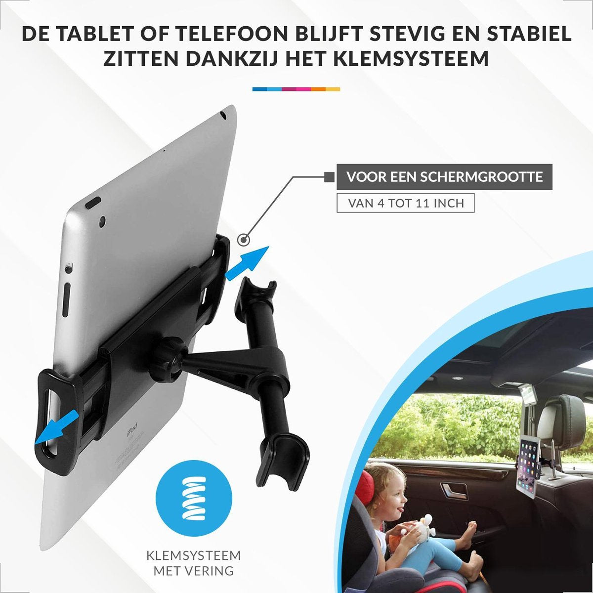 YONO Tablet Houder Auto Universeel - Hoofdsteun - Geschikt voor Tablet / Telefoon / Game Console - Zwart