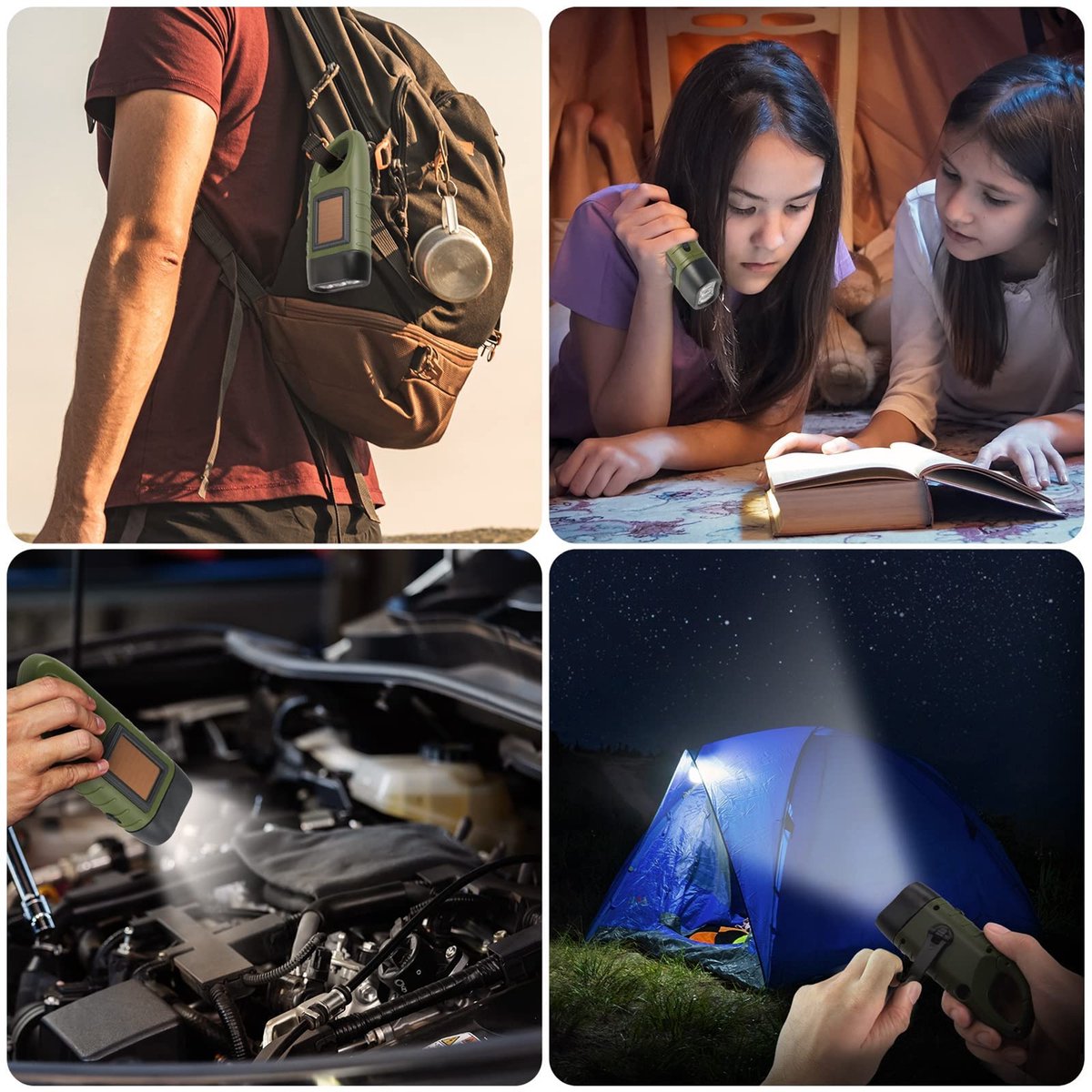 YONO Opwindbare Zaklamp - Militaire Knijpkat Dynamo - Opwindbaar en Zonne Energie Oplaadbaar - Donkergroen