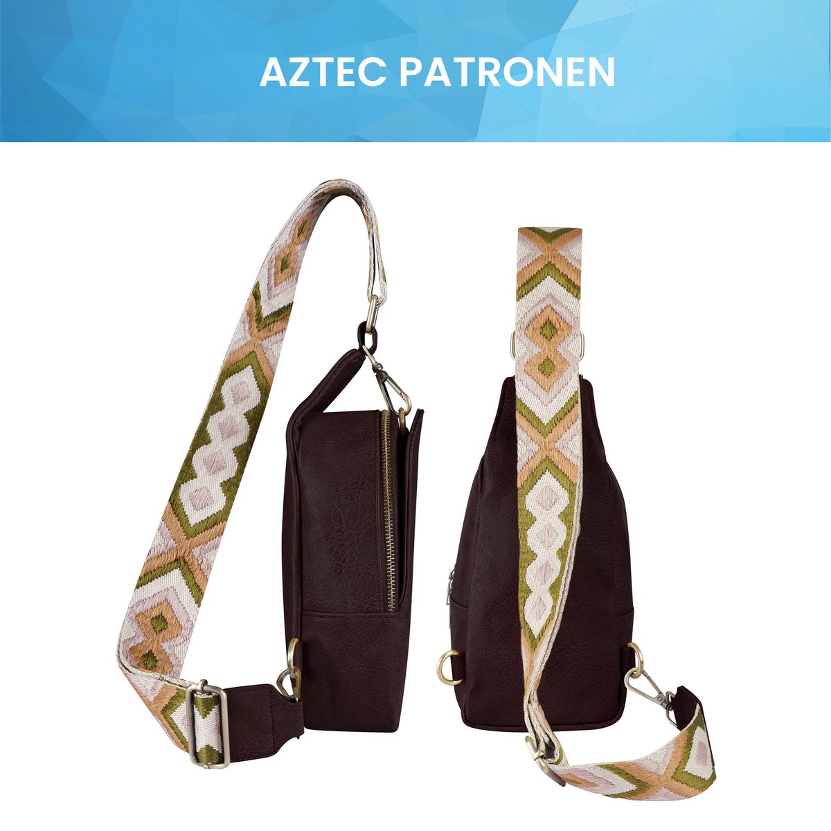 YONO Crossbody Tas Azteca Design - Sling Bag - Schoudertas - Anti Diefstal Rugzak - Dames – Donkerbruin