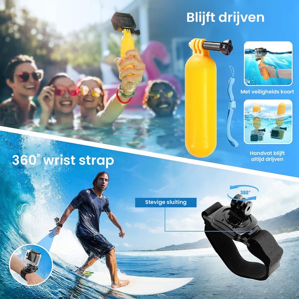 YONO Action Cam Accessoires Set XL - Geschikt voor GoPro Hero 8/9/10/11/12 - DJI Osmo Action 3/4 - Chest Mount / Stick / Case / Statief en meer - 70in1