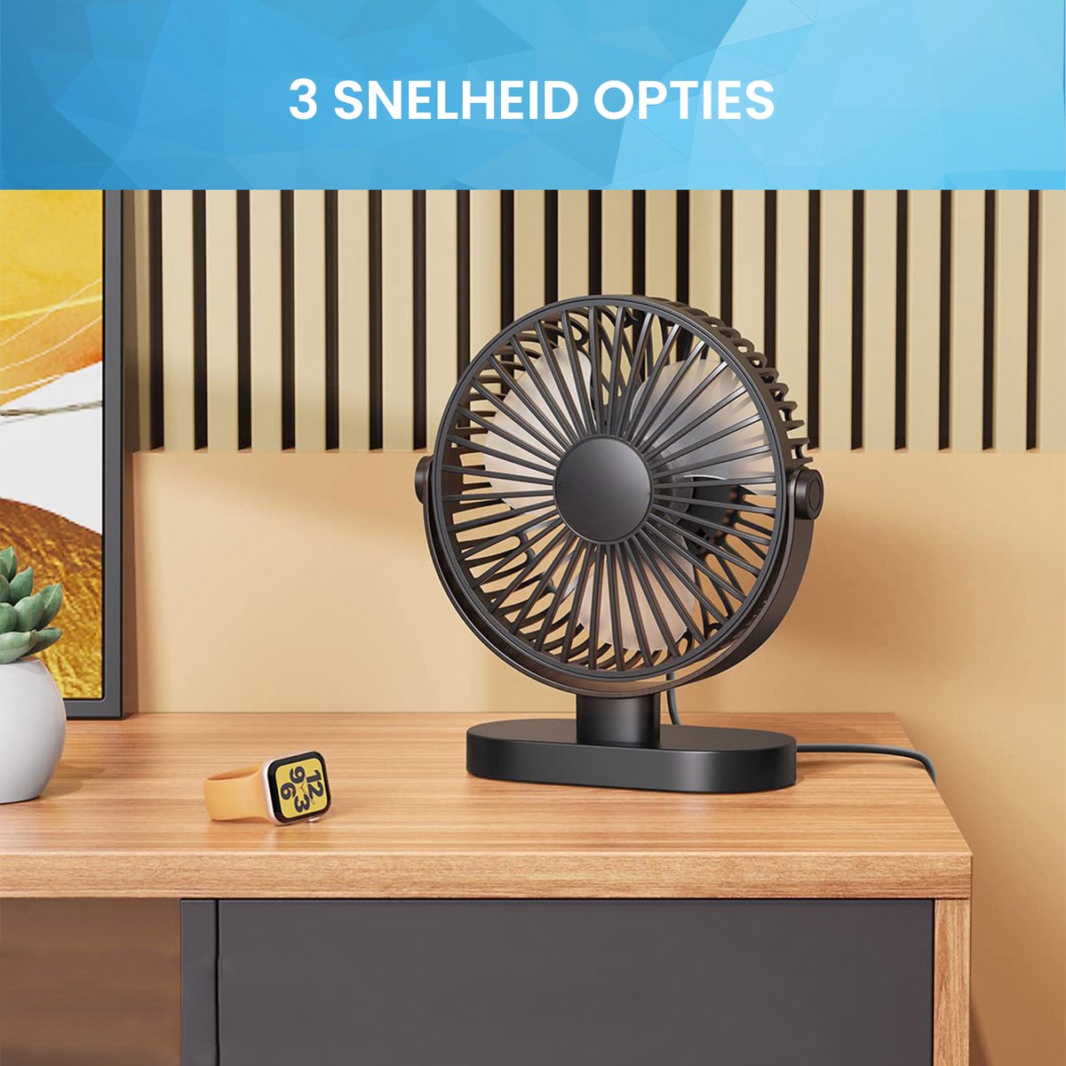 YONO Tafelventilator - USB Ventilator voor Tafel of Bureau - Kantelbaar - 3 Snelheden - Zwart