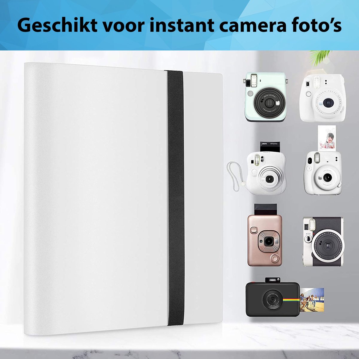 YONO Fotoalbum 360 voor Instant Camera Fotopapier - Fotoboek Geschikt voor Fujifilm Instax Mini 12 / 11 / 9 / 8 / 7s / 25 / 90 / Link / SP-2 / Liplay - Film Polaroid - Kodak - Square en Meer - Wit