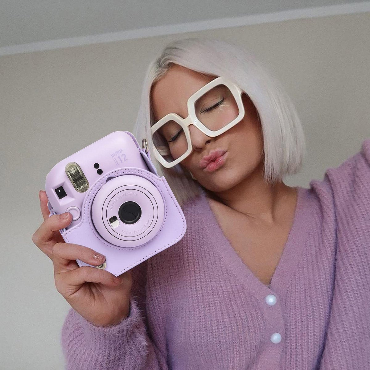 YONO Accessoires Set geschikt voor Fujifilm Instax Mini 12 - Camera Tas met Draagriem - Hoesje en Fotoalbum - Lila Paars