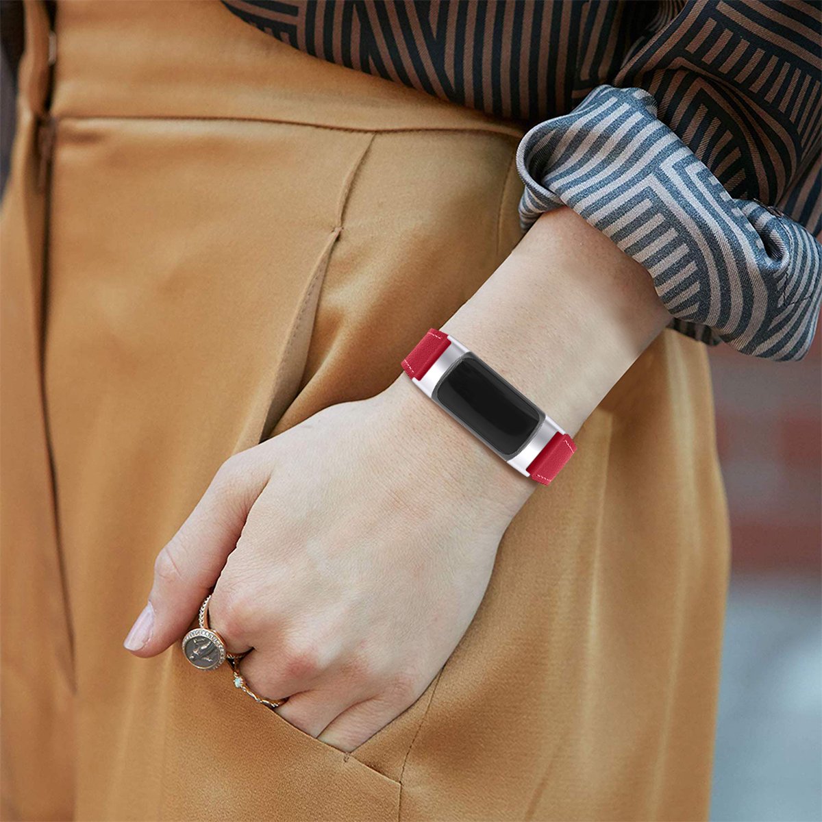 YONO Leer Bandje geschikt voor Fitbit Charge 5 / 6 - Vervangende Lederen Armband - Rood