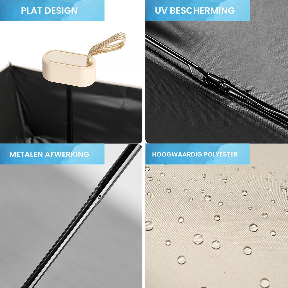 YONO Mini Paraplu Opvouwbaar - Kleine Zak Regenscherm - Zonneparaplu UV Bescherming - Beige