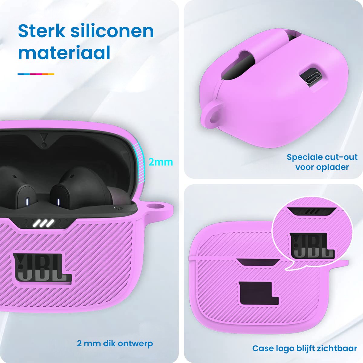 YONO Soft Case geschikt voor JBL Tune 230 NC TWS / T230NC - Hoesje met Clip - Paars