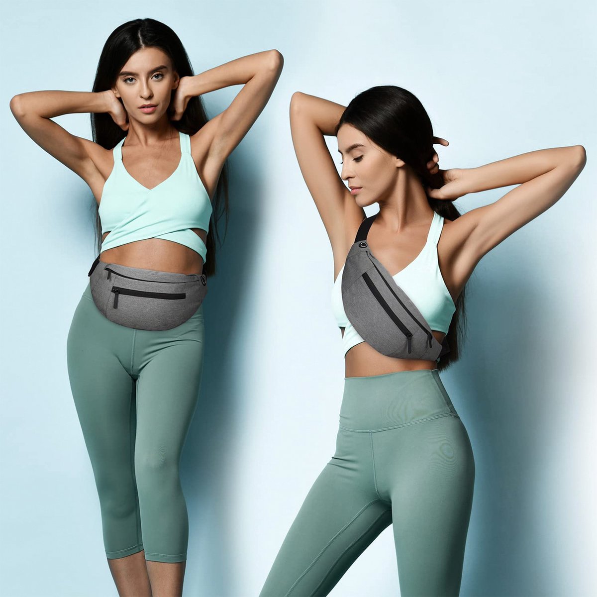 YONO Heuptas Large - Fanny Pack geschikt voor Reizen / Wandelen / Sport / Smartphone / Paspoort - Telefoontasje Crossbody - Heuptasje voor Dames en Heren - Buideltasje - Lichtgrijs