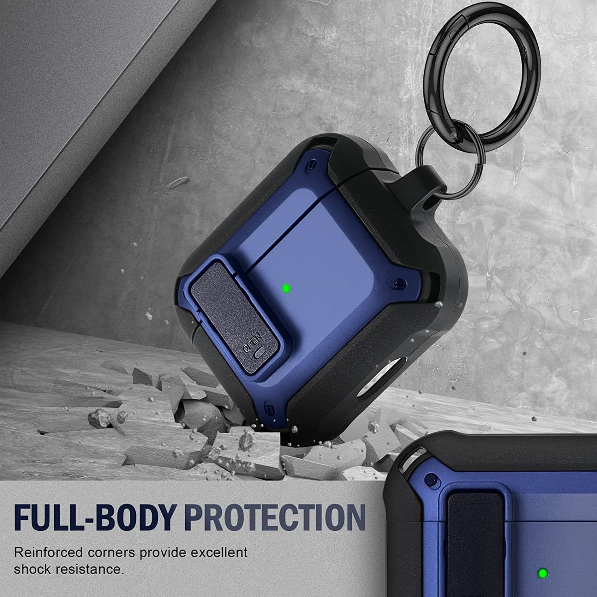 YONO Armor Hoesje geschikt voor Apple Airpods 3 (3e Generatie) - Hard Case met Lock en Clip - Donkerblauw