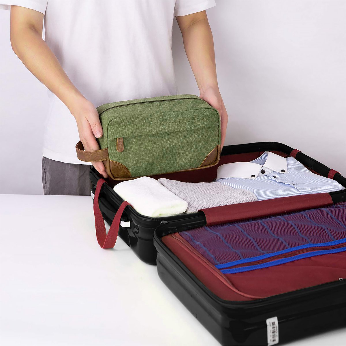 YONO Toilettas Heren - Travel Organizer Etui - Oxford Stof - Groen